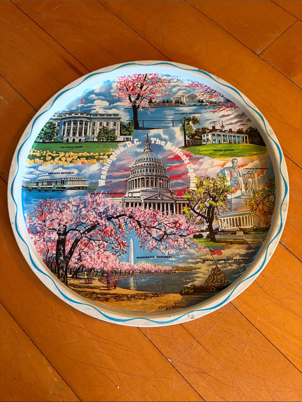 Vintage Washington D.C. Souvenir Decorative Tray - Pink Cherry Blossoms